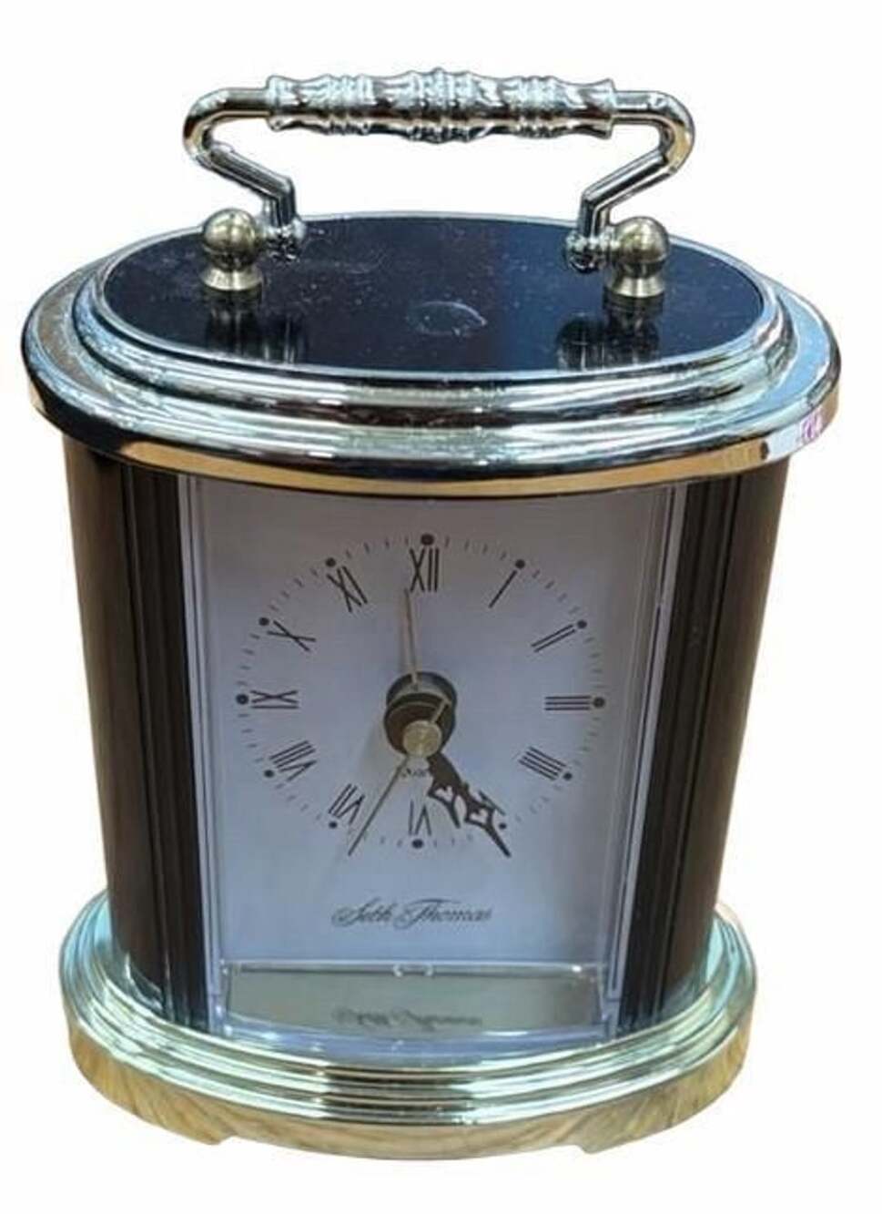 Seth Thomas Mini Quartz Desk Alarm Clock Gold and Black Oval